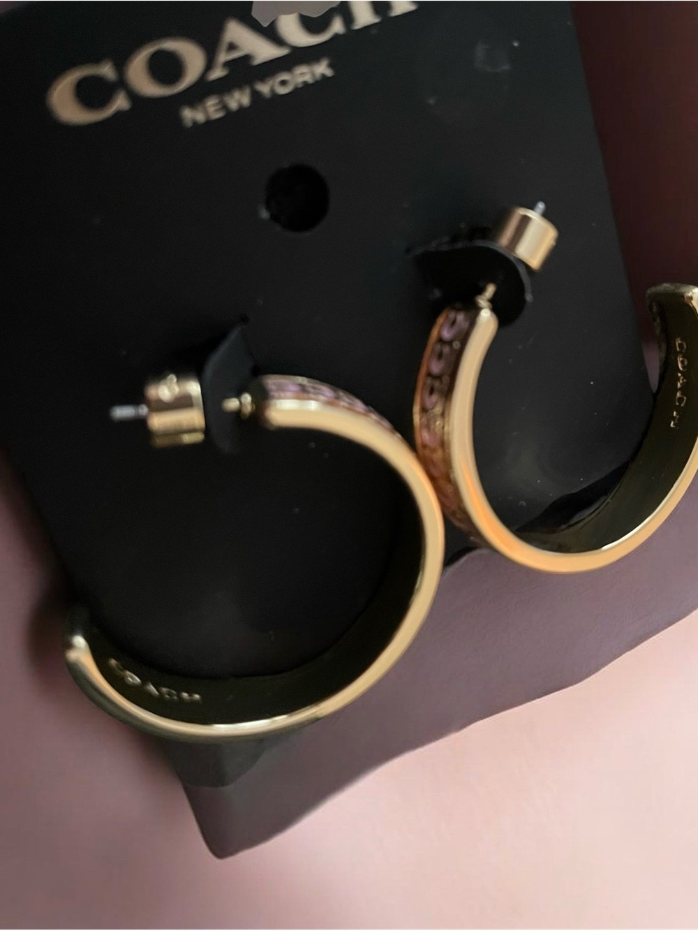 SOLD Coach Hoop Earrings with signature repeated "C" logo motif NWT - Picture 5 of 7